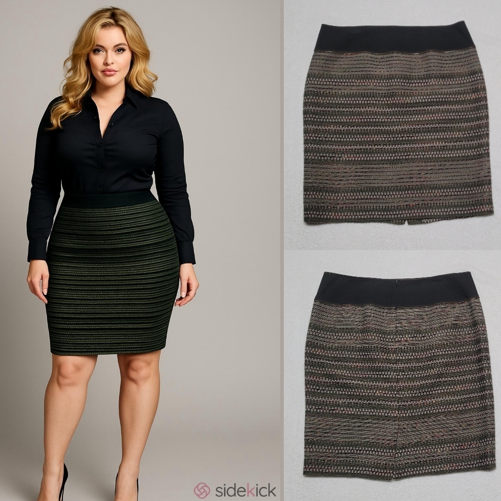 Worth New York Multi-color Wool Knit Half-Zipper Detail Mini Pencil Skirt 14
